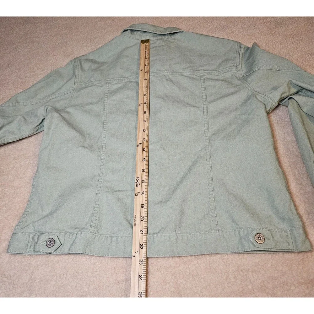Eddie Bauer Womens L Light Green Denim Jacket Cotton Button Front Casual Trucker